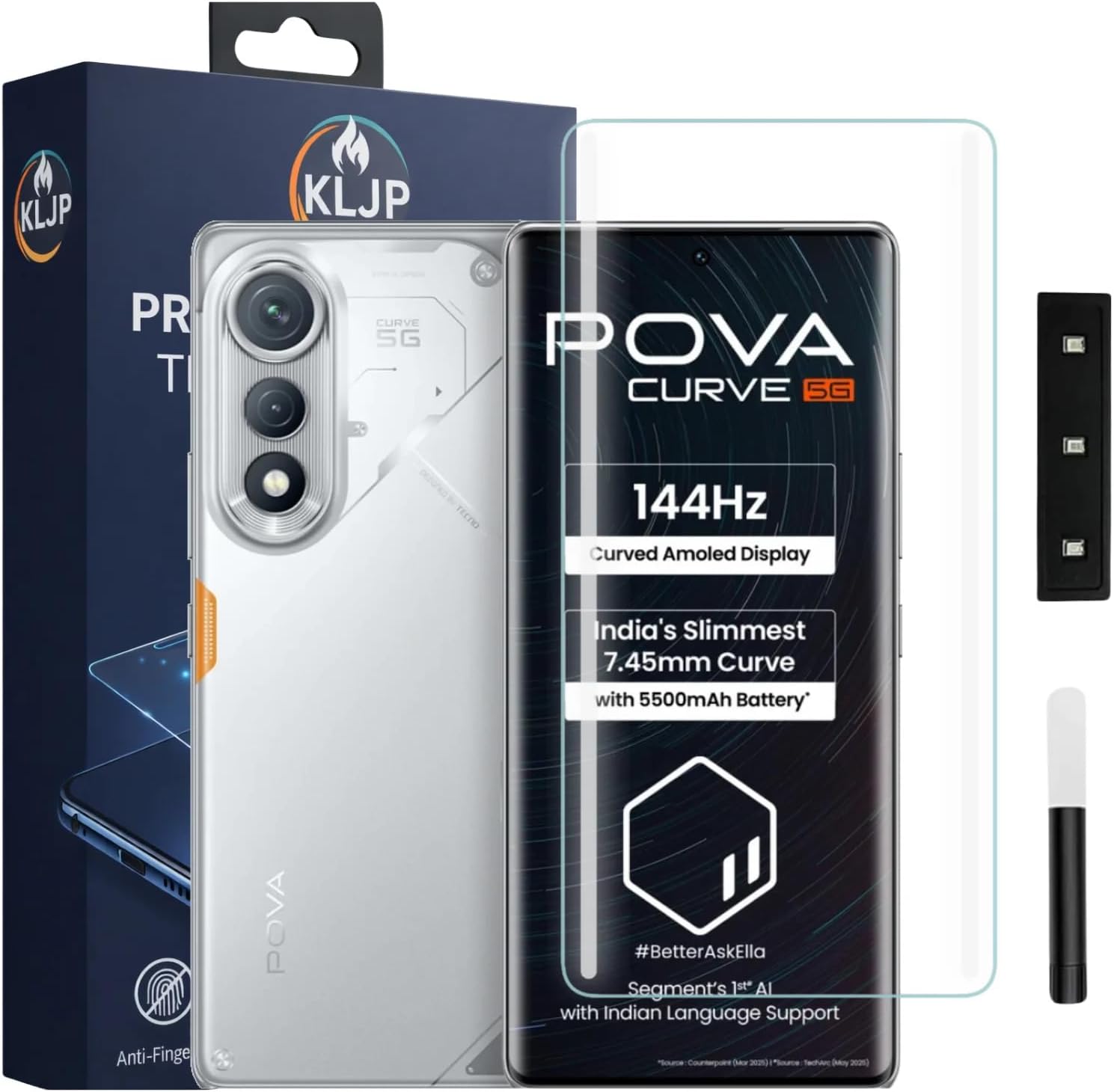 Premium HD+ UV Tempered Glass Screen Protector For Tecno Pova Curve 5G (Pack of 1) Full Adhesive UV Curved Screen Protector Case Friendly HD Clarity with installation kit