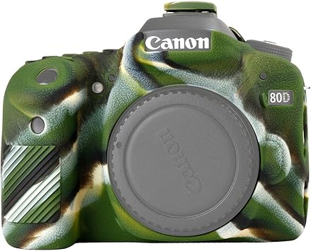 Camera Case for Canon EOS 80D - Protective Silicone DSLR Skin Cover, Detachable Cage, Shockproof, Dustproof(Army GreenOrange)