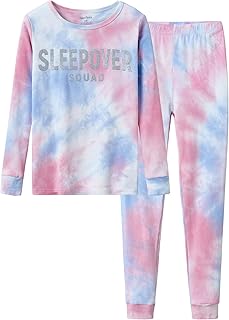 Sleepover Pajama Set for Girls Tie Dye Cotton Snug-fit Long Sleeve PJ Size 8