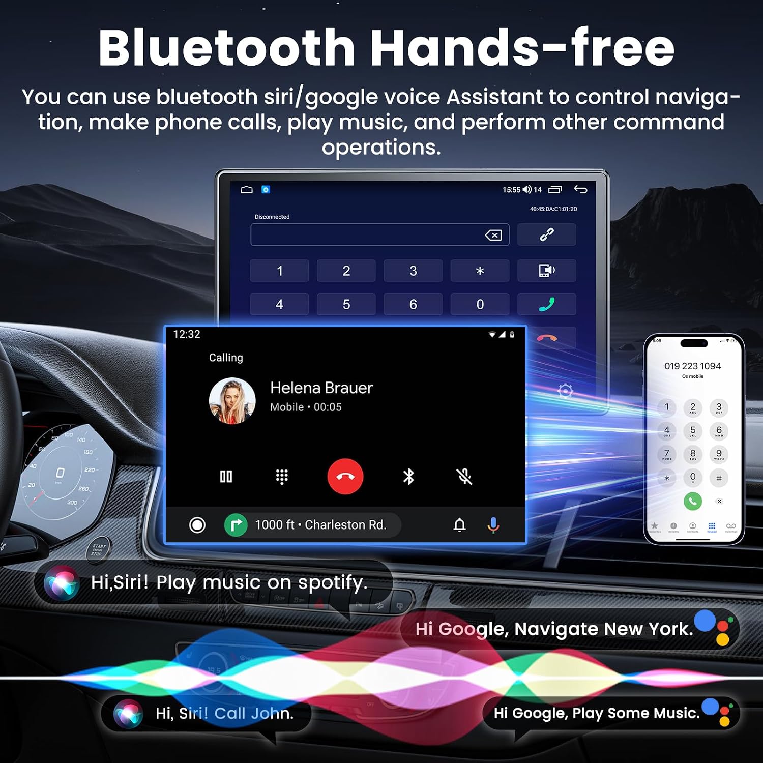 Wireless Apple CarPlay & Android Auto Touchscreen, 9" Portable Car Stereo with 4K Dash Cam, 1080P Backup Camera, GPS Voice Control, Bluetooth FM Radio, App Control, 64GB SD Card