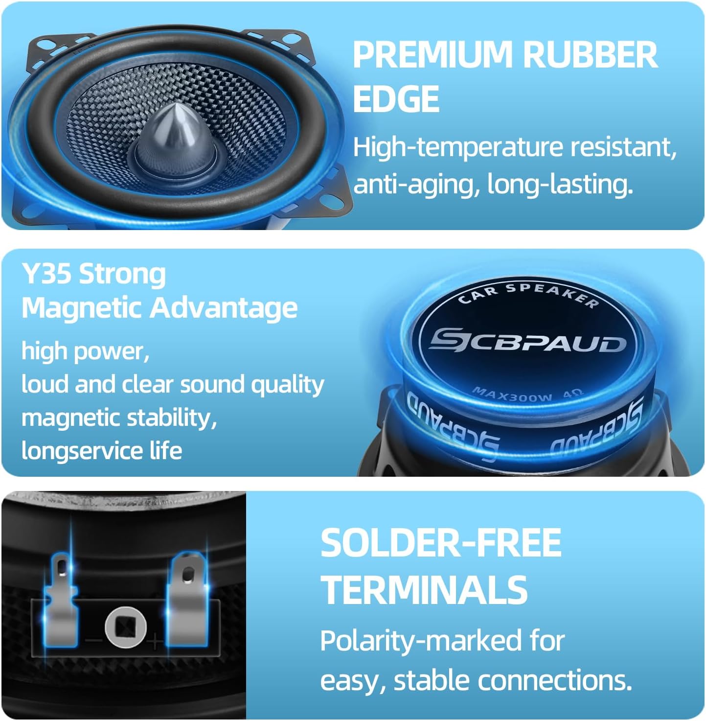 Upgrade 4" Car Speakers 300W Peak Power - High-Performance Carbon Fiber Cone Woofers, Bullet Head Design for Clear Bass & Stereo Sound - Suitable for Cars, Trucks, SUV, Home Theater, DIY(2-Pack)