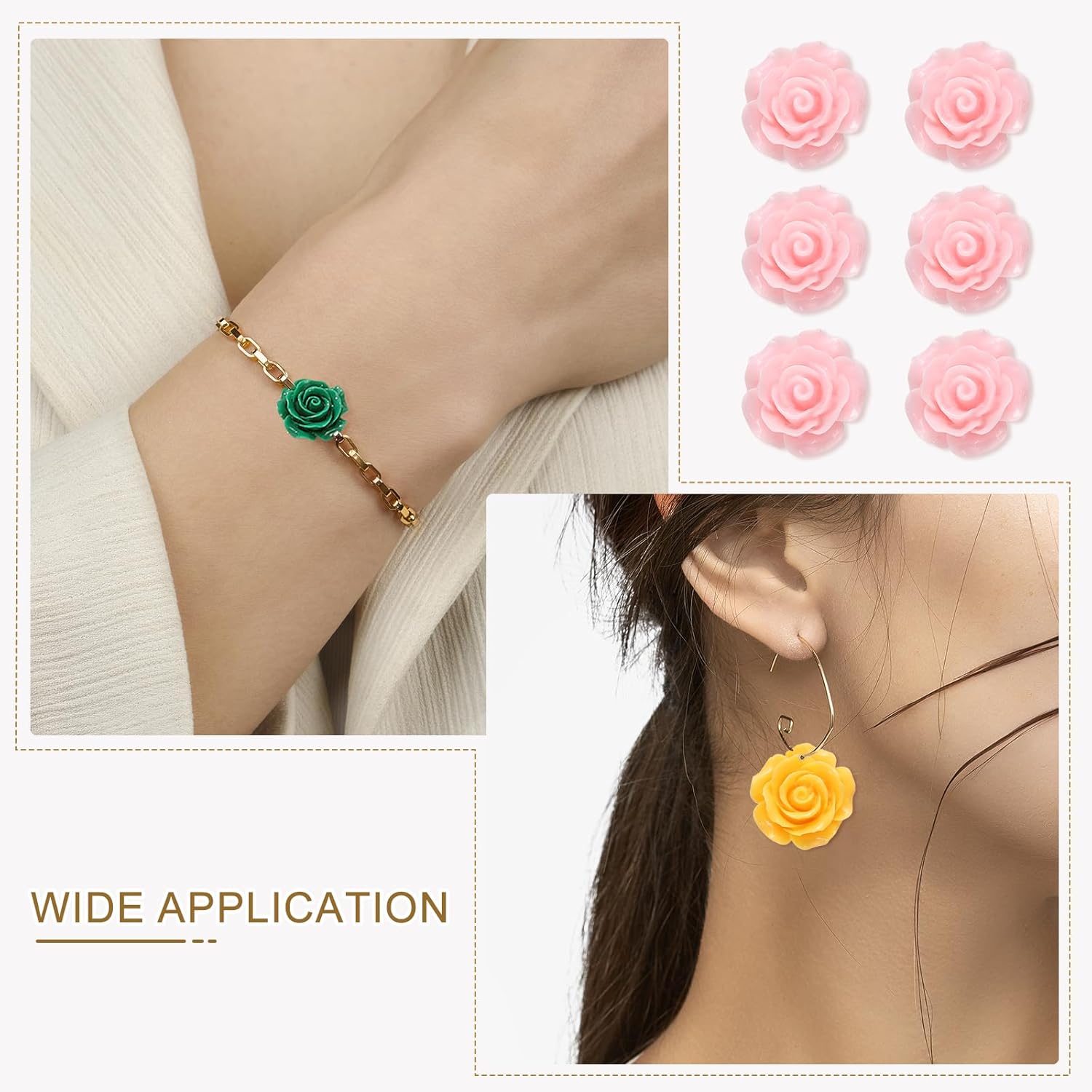 uxcell 50 Pcs Pink Resin Rose Flower Beads, 20mm Flatback Flower Charm Opaque Carve Rose Beads No Hole for DIY Jewelry Making Nails Sunglasses Hair Clip (Small Size) - Image 5