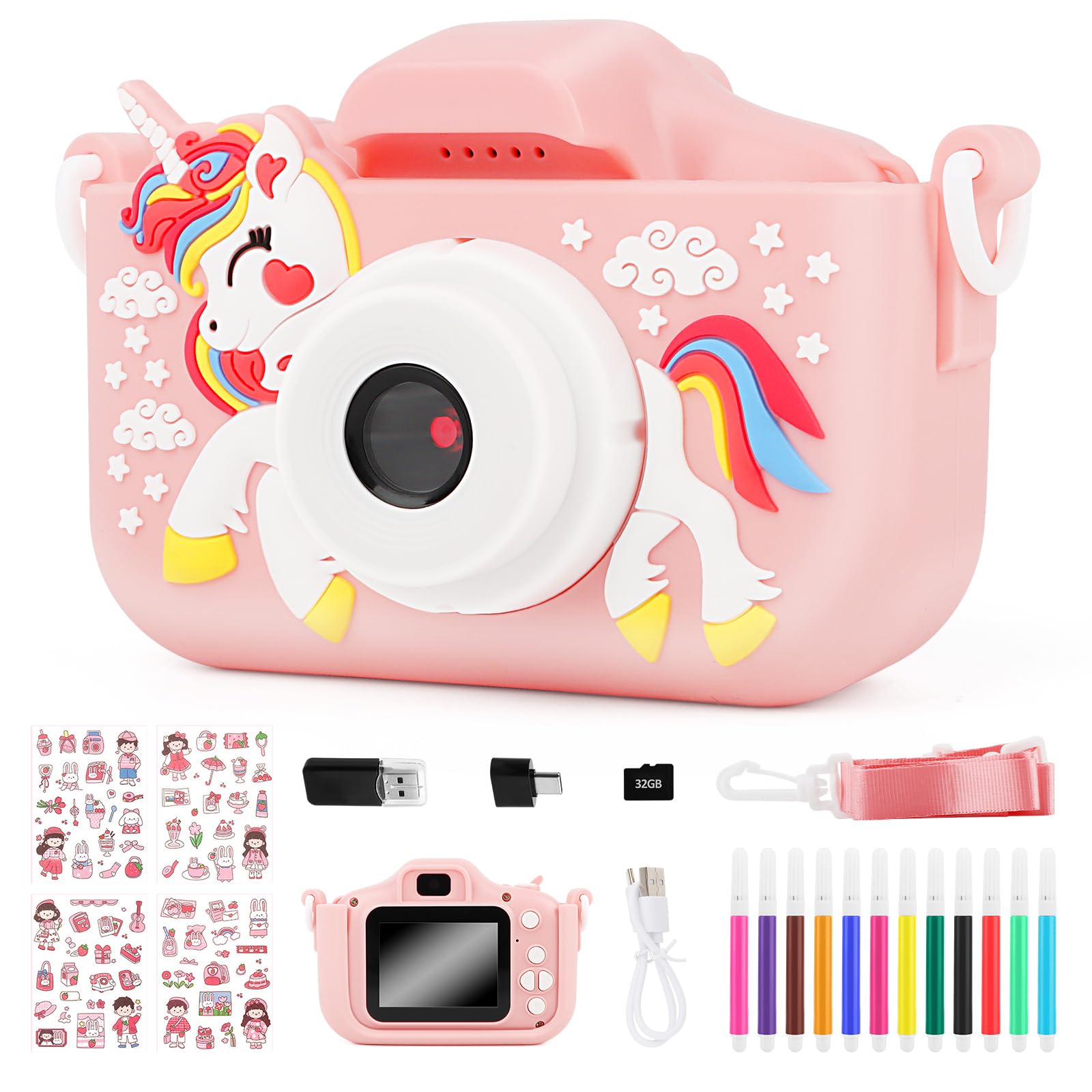 2,0 Pulgadas Camara de Fotos para Niños, MXTIMWAN Cámara Digital para Niños con 32G Tarjeta, 1080P HD Selfie Video Camara de Fotos para Niños