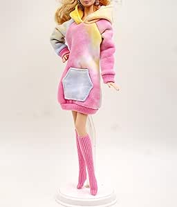 Handmade Cora Gu Doll Outfit - Yellow Purple Casual Sweatshirt Dress With Stockings For 12" Fashion Dolls