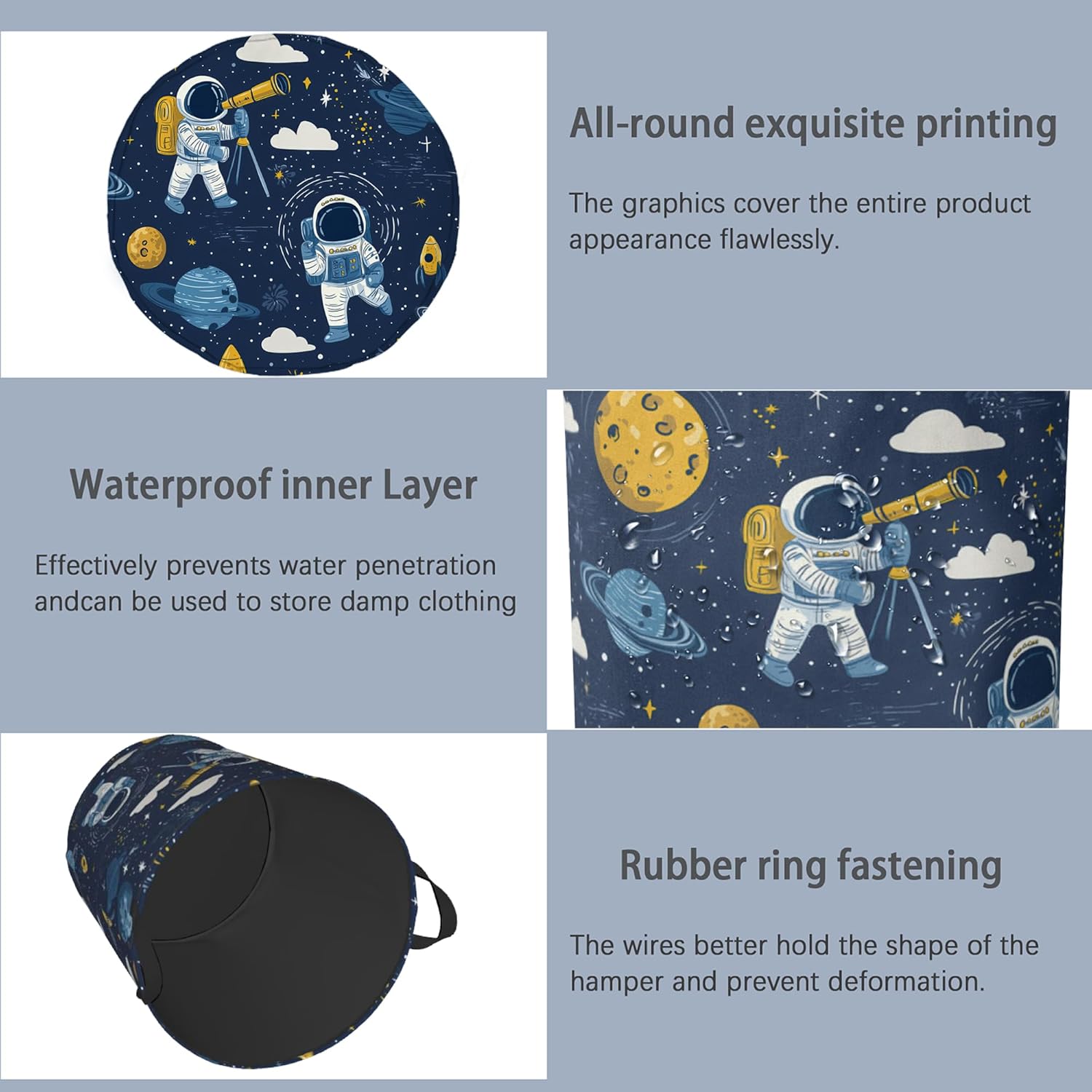 Astronaut Laundry Basket,Rocket Planet Foldable with Handles Tote Bag Oxford Cloth for Bathroom Bedroom Dirty Clothes Storage Bucket 16" x 20.8"