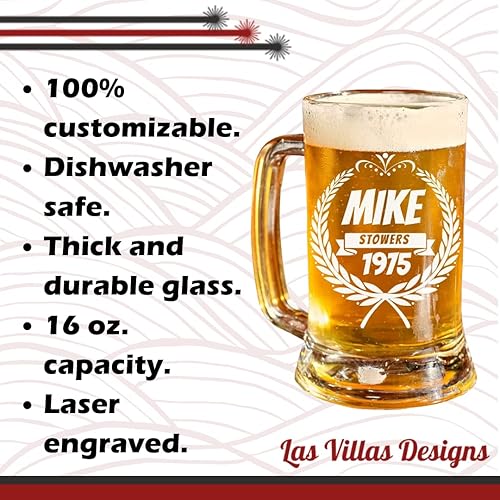 Miniatura 5 de Taza de cerveza personalizada de 16.oz  Totalmente personalizable  Vidrio transparente  Hecho a medida  Perfecto para regalos de boda, aniversarios,
