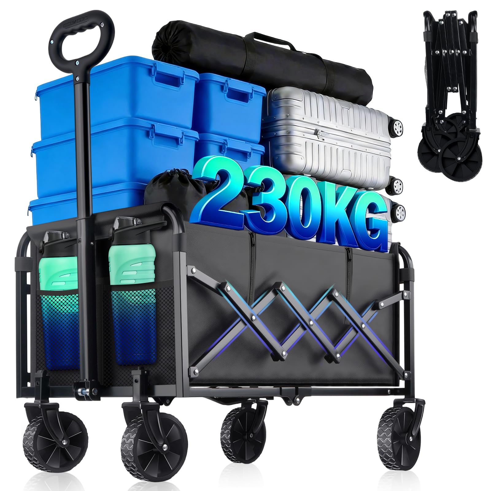 500LBS Heavy Duty Collapsible Wagon Cart with 360°Swivel Wheel for Beach