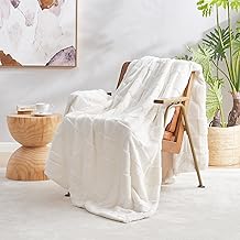 Cozy Bliss Checkered White Faux Rabbit Fur Throw Blanket, Soft Fuzzy Fluffy Minky Cream Furry Blankets for Couch, Bed (50 * 60 Inches Ivory)