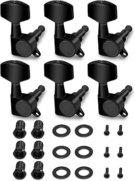 Sealed String Tuning Pegs Tuning Keys Machines Heads Tuners 6 In Line Right Handed Electric Guitar Acoustic Guitar Parts Replacement Black.