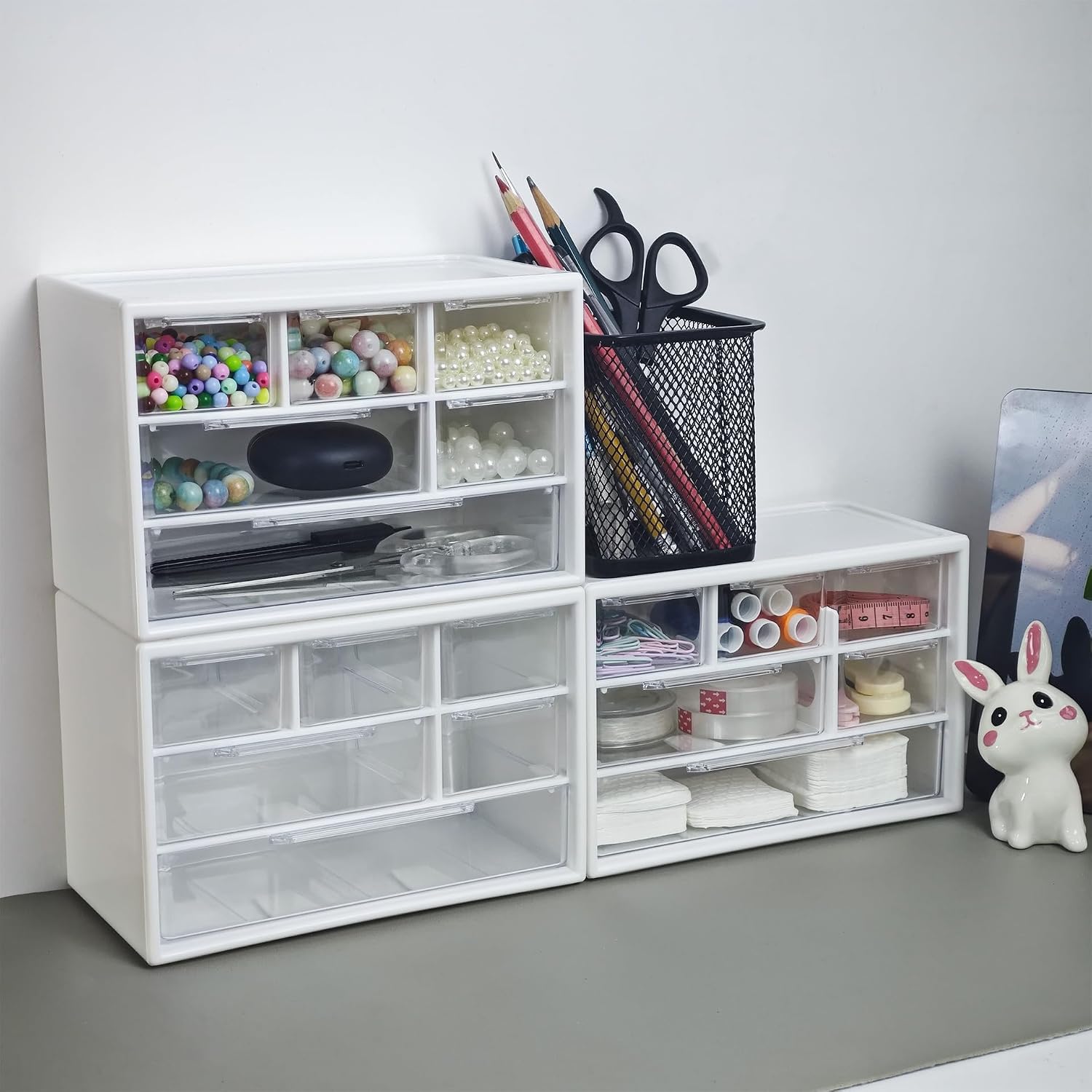 NEWOMEVA 6-Drawer Plastic Drawer Storage Box Jewelry Organizer Bathroom Containers Stackable Tackle Box for Sewing Supplies, Small Hardware, Fishing Tackle and Other Miniature Collectibles