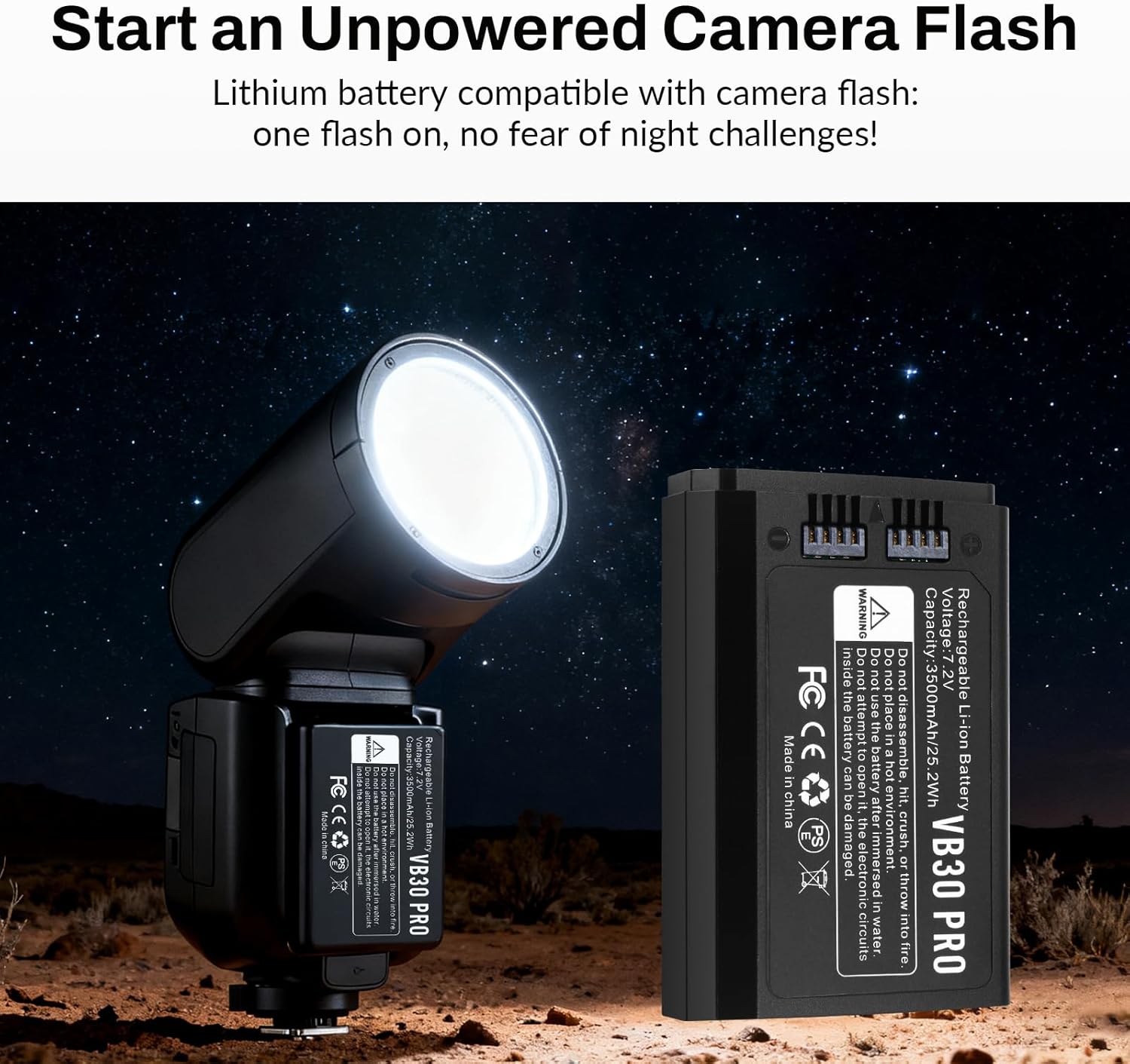 2-Pack Replacement for GODOX VB26A VB26B VB30 VB26 Flash Battery,Compatible with GODOX V1 V100 V1Pro AD100PRO V850III V860III V860III-C V860III-F Camera Flash Speedlite 7.2V 3500mAh with Type-C Cable