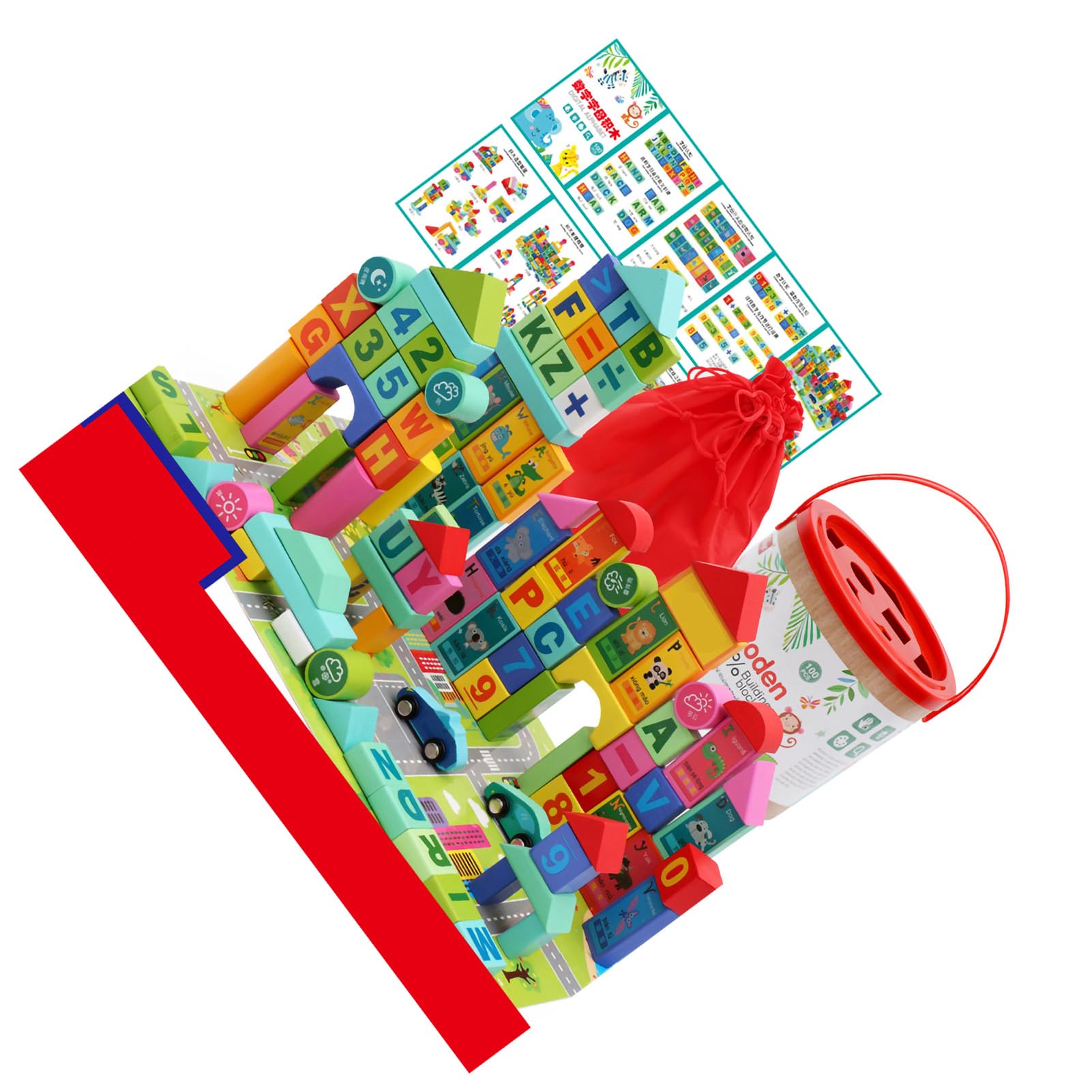 Alfabeto Educativo Blocchi di Legno, Set Creativo da Costruzione (100PCS)