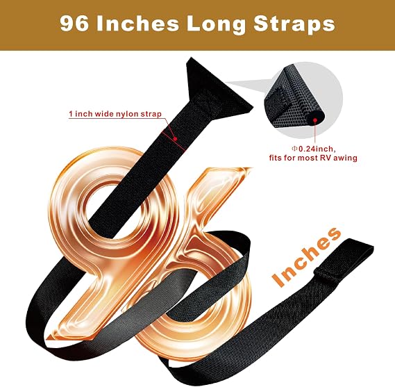 RV Awning Pull Straps,96 Inches Long Upgraded RV Camper Awning Parts Pull Down Straps Fits for Universal RV/Travel Trailer/Camper Awning,Patio Awning Pull Straps (1 Units) Black