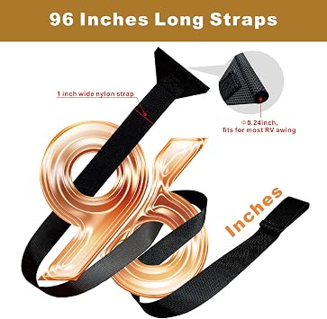 RV Awning Pull Straps,96 Inches Long Upgraded RV Camper Awning Parts Pull Down Straps Fits for Universal RV/Travel Trailer/Camper Awning,Patio Awning Pull Straps (1 Units) Black
