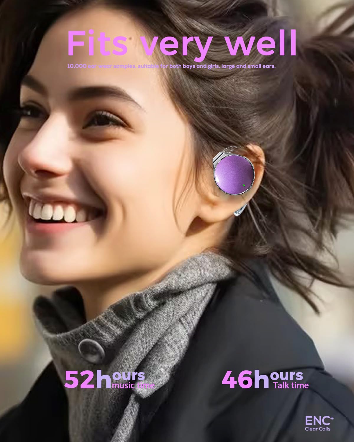 Micool Sport On-Ear Kopfhörer Bluetooth 5.4, Offene Ohrhörer mit Geräuschunterdrückung, Wasserdicht für Fitness & Laufen, 4 Mikrofone, Lange Akkulaufzeit für Outdoor-Aktivitäten (Fliederlila)