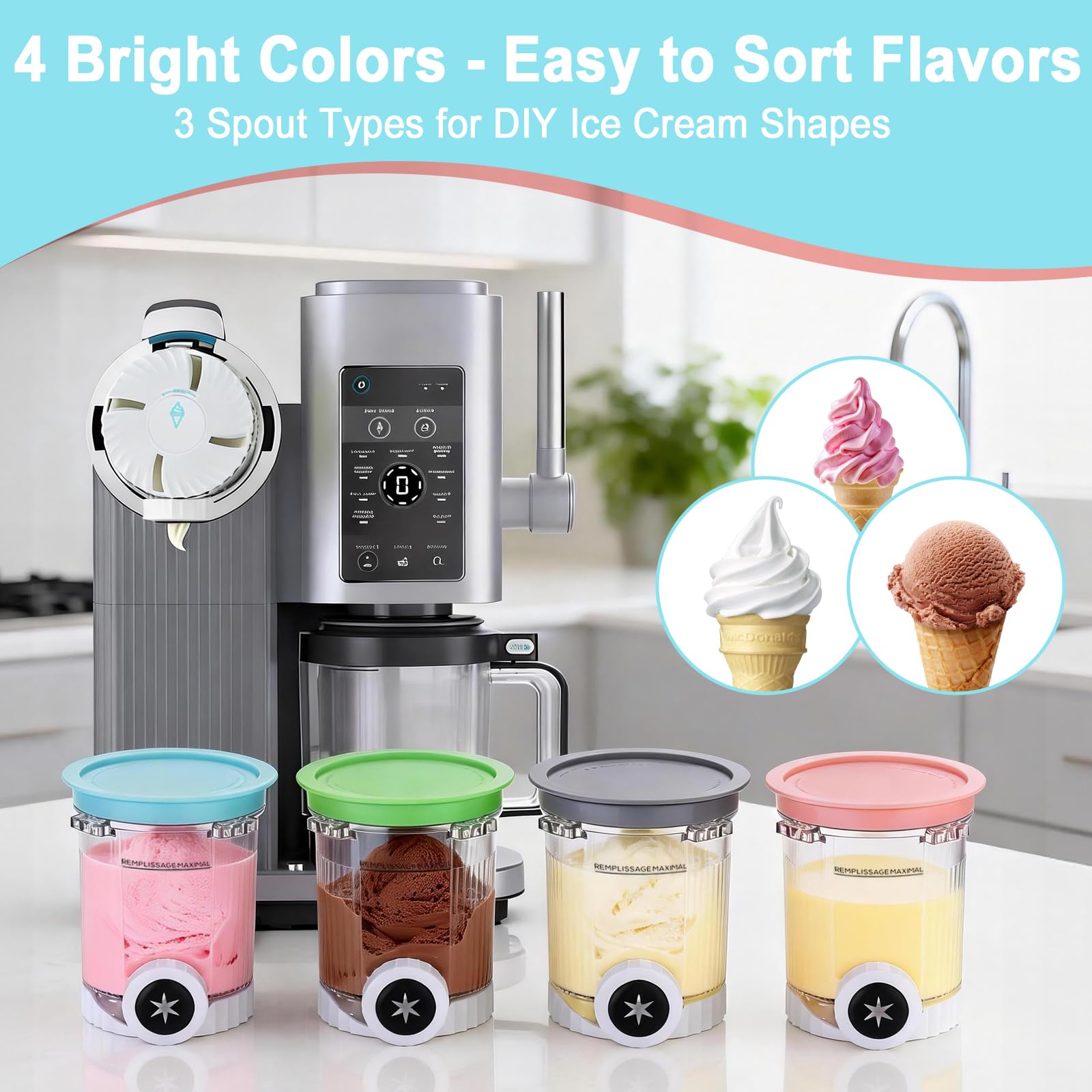 4 Stück Behälter für Ninja Creami Swirl 480 ml, Ersatzbecher für Ninja Swirl Creami NC700 & NC701 Serie. Behälter BPA-frei, Spülmaschinenfest, Ninja Eismaschine Zubehör(Pints/Deckel/Auslaufstücke)