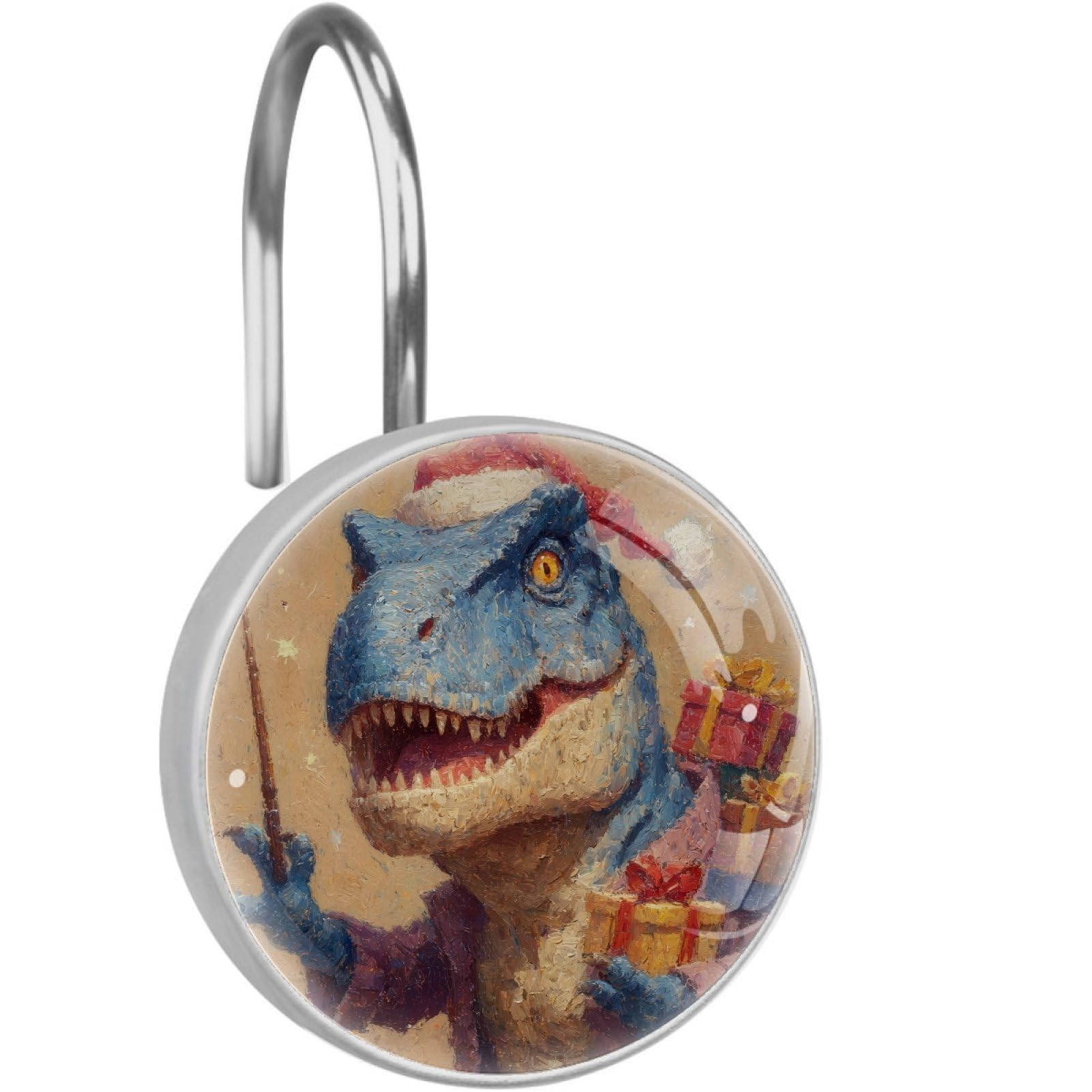 VAPOKF Decorative Shower Curtain Hooks, Christmas Dinosaur Rustproof Stainless Steel Shower Curtain Rings for Bathroom, Shower Curtain Hangers for Shower Rod, 12 Pack