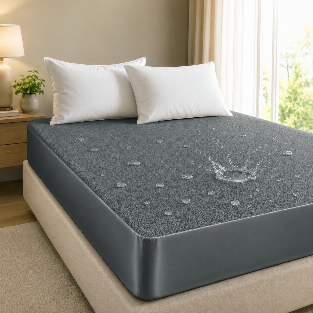 HOMEKART Premium Waterproof Cotton Terry Mattress Protector, King Size (72 x 78 + 9 Inches), Deep Pocket Fitted Mattress Cover, Soft, Breathable, Noiseless & Durable, (Dark Grey)
