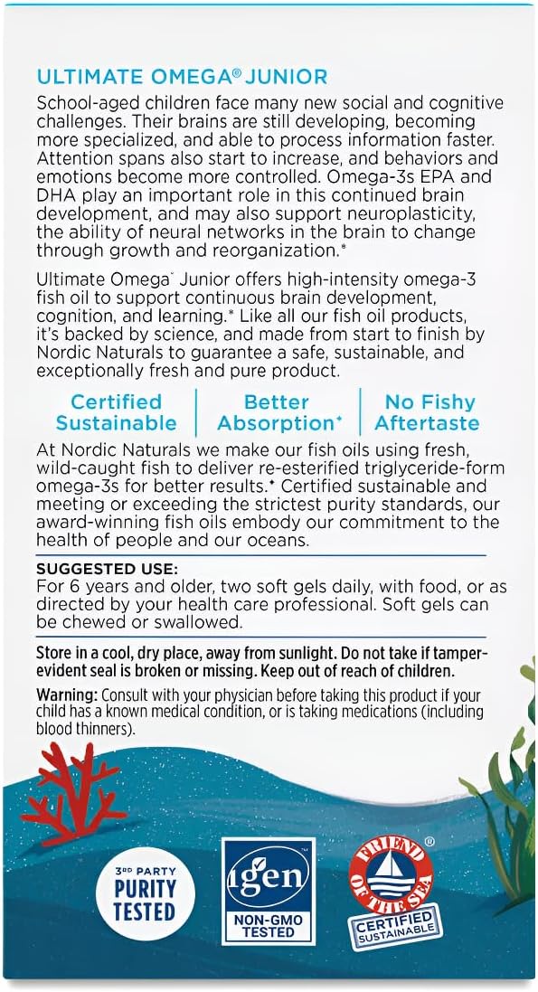 Nordic Naturals Ultimate Omega Jr., Strawberry - 90 Mini Soft Gels - 680 Total Omega-3s with EPA & DHA - Brain Health, Mood, Learning - Non-GMO - 45 Servings