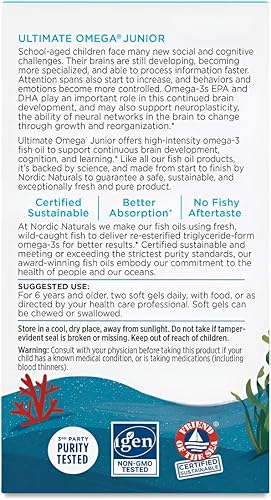 Vista 4 de Nordic Naturals Ultimate Omega Jr., Strawberry - 90 Mini Soft Gels - 680 Total Omega-3s with EPA & DHA - Brain Health, Mood, Learning - Non-GMO - 45