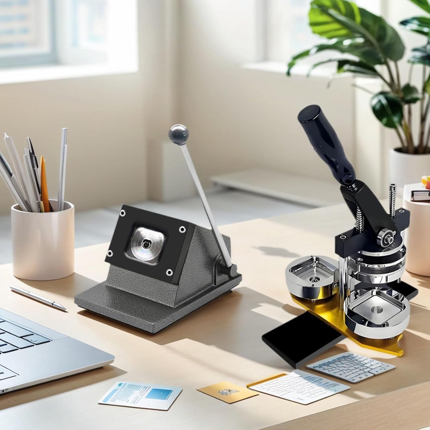 DIY Abzeichenmaschine & Magnet-Set, 2x2 Zoll Foto-Magnetpresse mit Papierschneider und 100 Teilen. Komplettes Bastelset für personalisierte Geschenke, Souvenirs und Heimwerkerprojekte