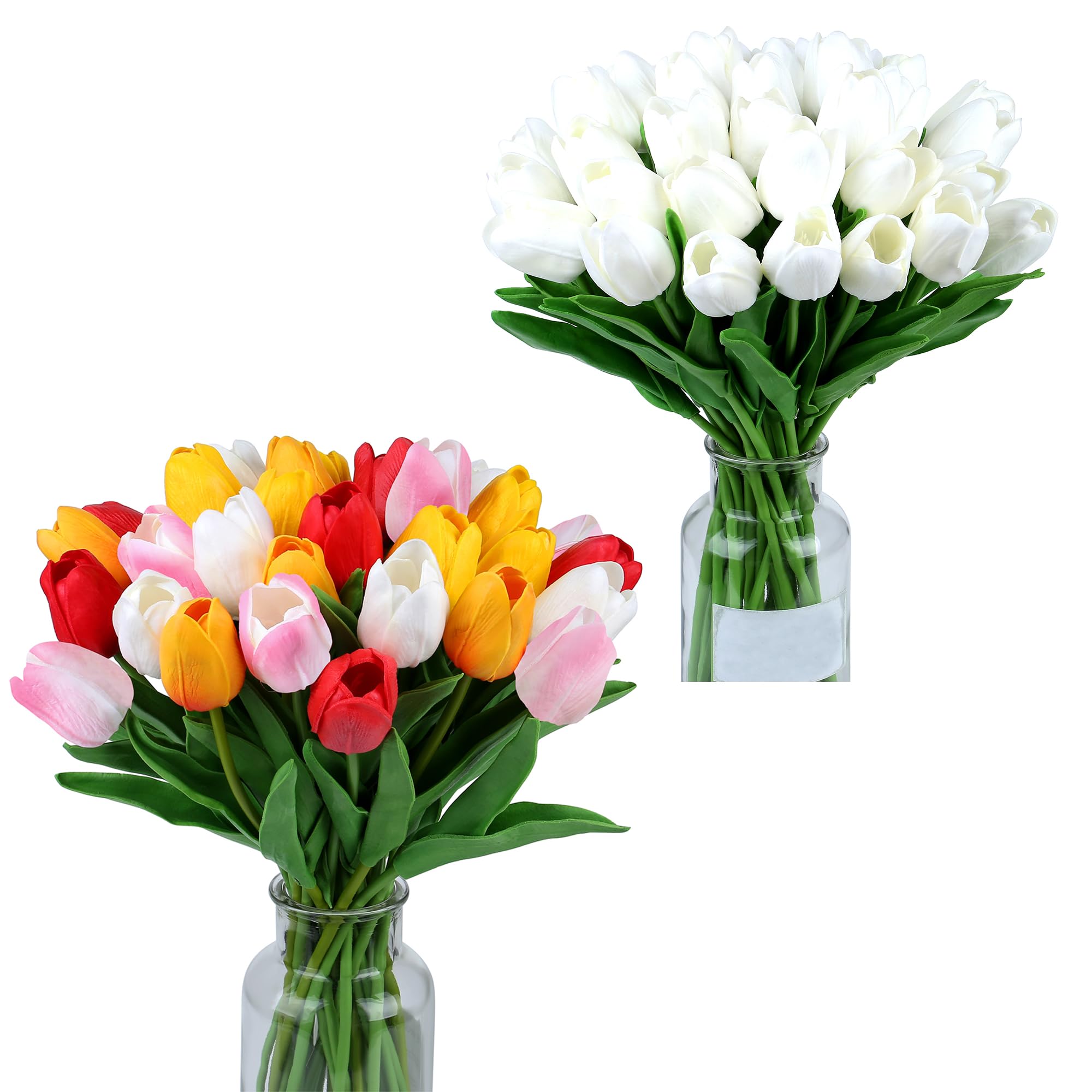 SITUMEIZI Artificial Tulips Set Assorted Colors with White 30Pcs