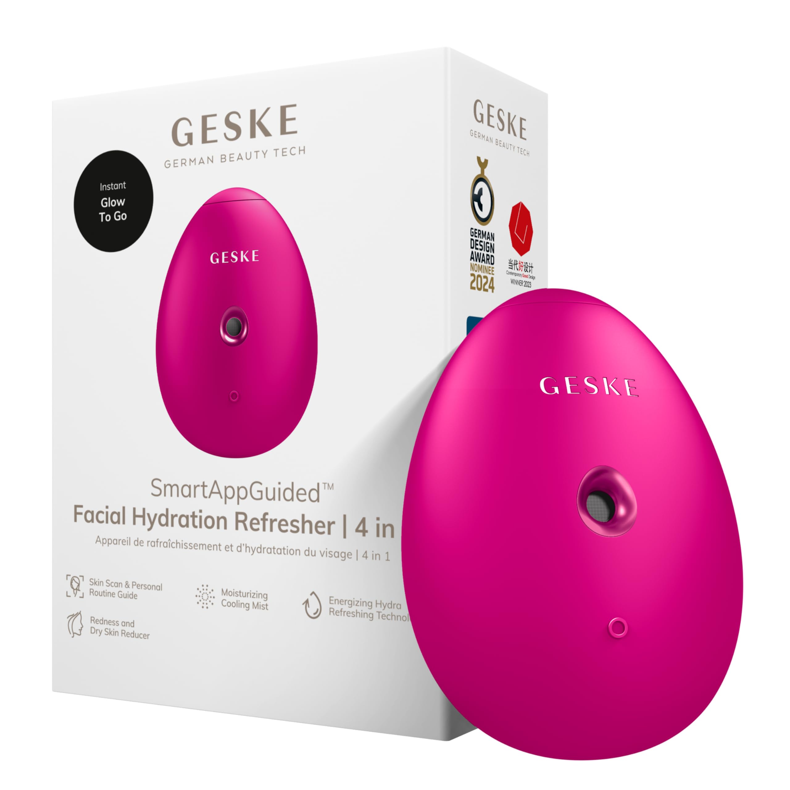 GESKE Facial Hydration Refresher | 4 in 1 Vaporizzatore facciale | SmartAppGuided™ | Brumizzatore | Dispositivo per la pulizia del viso | Nebulizzatore | Bagliore naturale