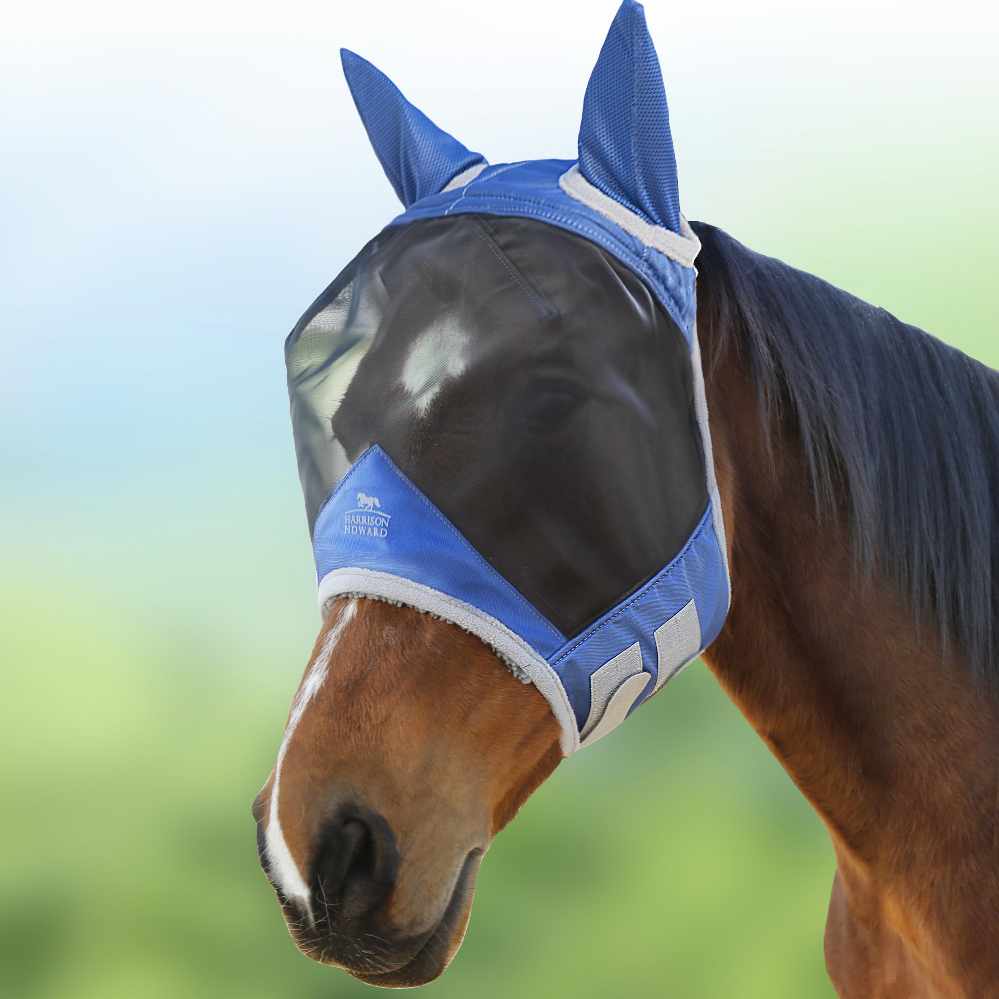 Harrison Howard CareMaster Pro Luminous Fine Mesh UV-proof Fleece Padding Fly Mask Half Face Aquamarine (L; Full Size)