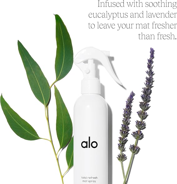 ALO Total Refresh Yoga Mat Cleaner | Green Tea & Cucumber Extract to Refreshen Mats | All-Natural Essential Oils Remove Sweat and Surface Impurities | Eucalyptus-Lavender Scent | 8oz
