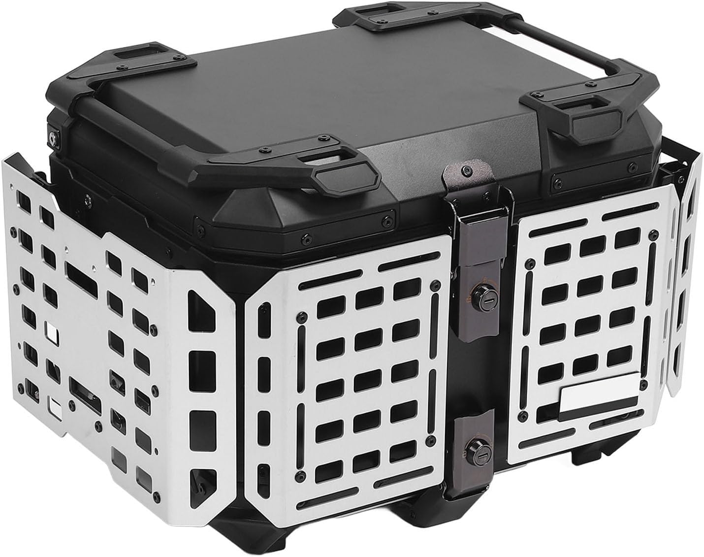 Rear Luggage Box with Enhanced Shockproof Protection, Aluminum Alloy Material for All Riders (Black and Silver)