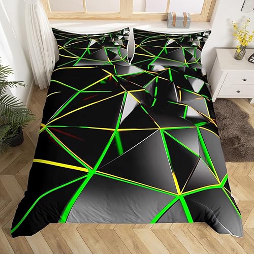 Miniatura 3 de Juego de funda de edredón geométrica hexagonal estereoscópica de panal para niños, funda de edredón de colmena verde y negra, juego de cama