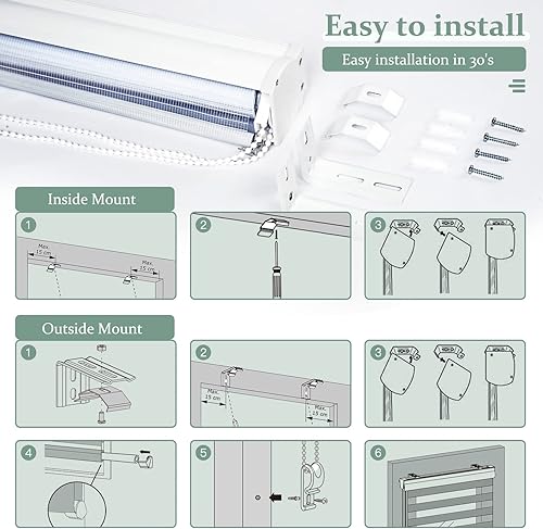 Miniatura 8 de Bliwans Persianas enrollables de cebra, persianas de cebra para ventanas, de doble capa, traslúcidas o con filtro de luz de privacidad para día y