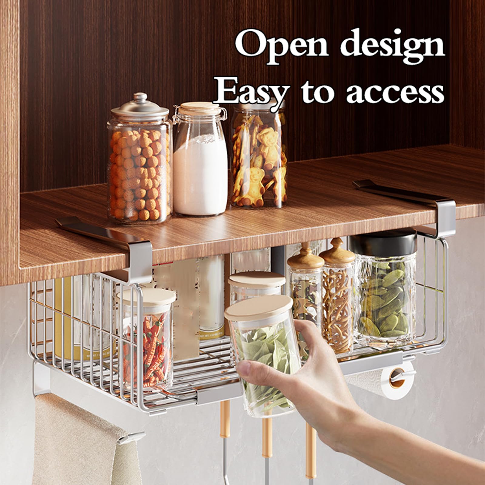 Cesta Colgante para Baldas,Cestas Almacenamiento Cocina Bajo Estantes,Cestas Colgantes para Armarios De Cocina,Plegables,Ajustable,para Cocina,Oficina,Despensa,BañO,Armario