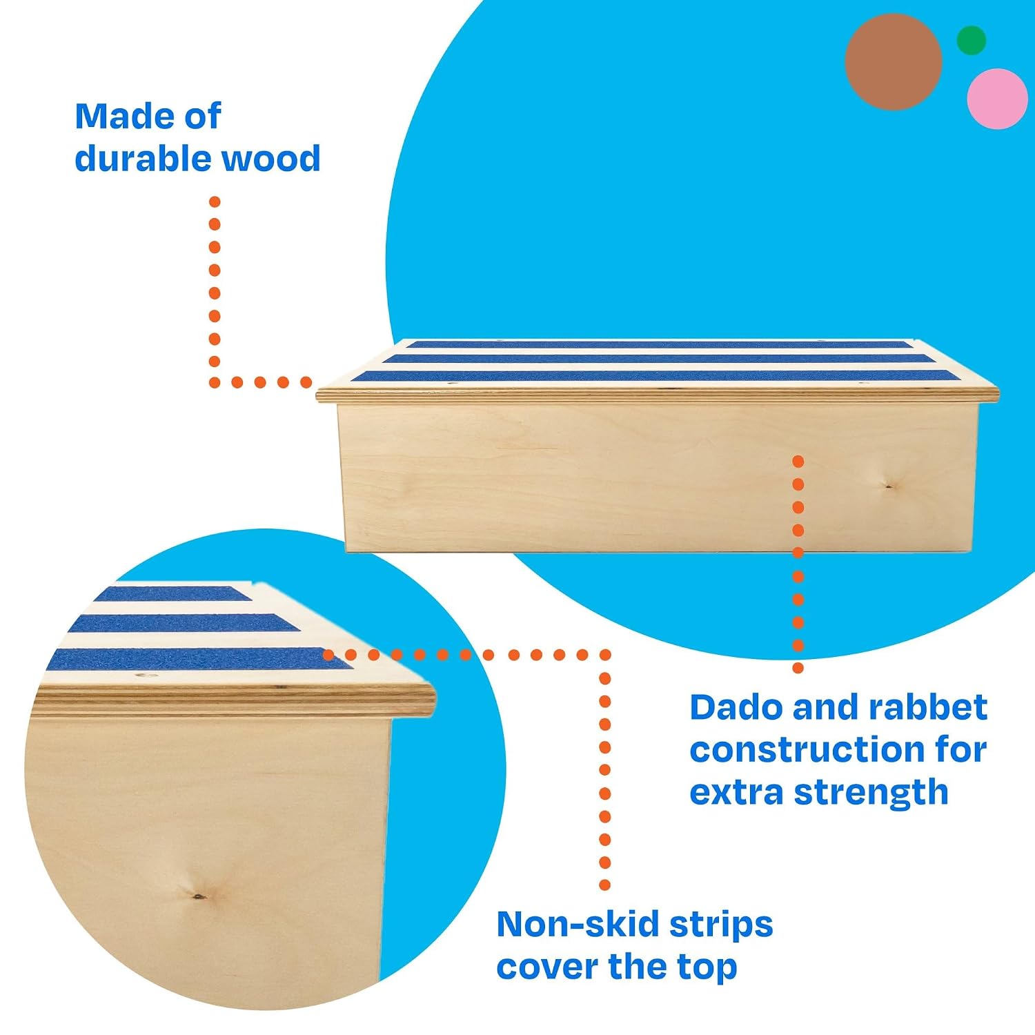 Childcraft Step Stool, Wooden, Non-Skid Strips, Stool for Children and Classrooms, 23 x 11-3/4 x 6 Inches