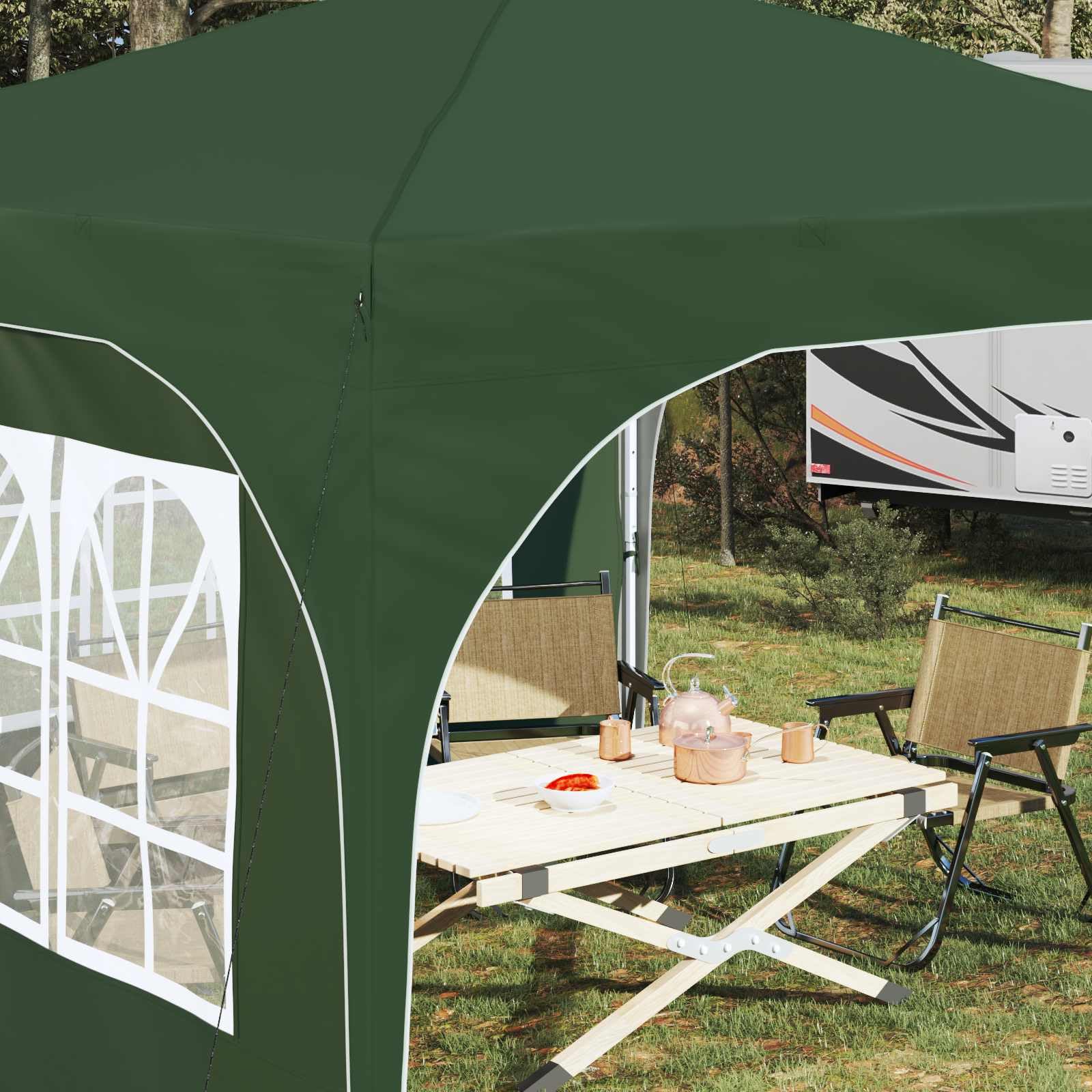 Namiot imprezowy Pop-up 290 x 290 x 245 cm, zielony, tkanina Oxford 210D, regulacja wysokości 227-245 cm, z 2 ścianami bocznymi, ochrona przed promieniowaniem UV i deszczem, mobilny namiot