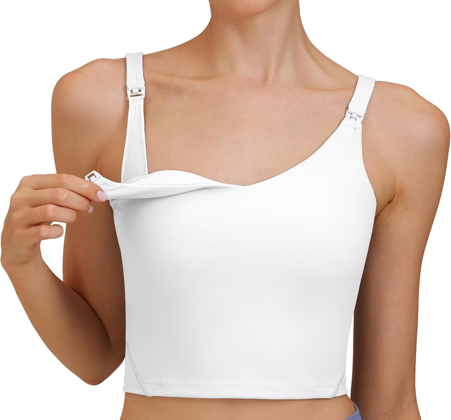 Nursing Tank Tops for Breastfeeding Nursing Sports Bras U Back Sleeveless Tank Top Yoga Workout Fitness Maternity Bra (White,L)