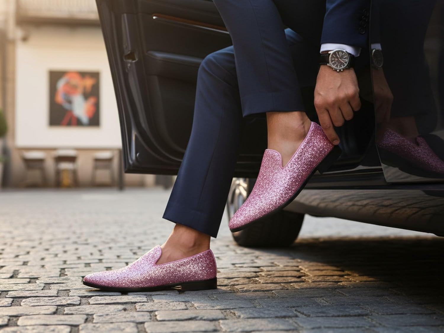Men's Fashion Smoking Sparkly Glitter Sequin Dress Tuxedo Loafers Slip On Shoes SM-04