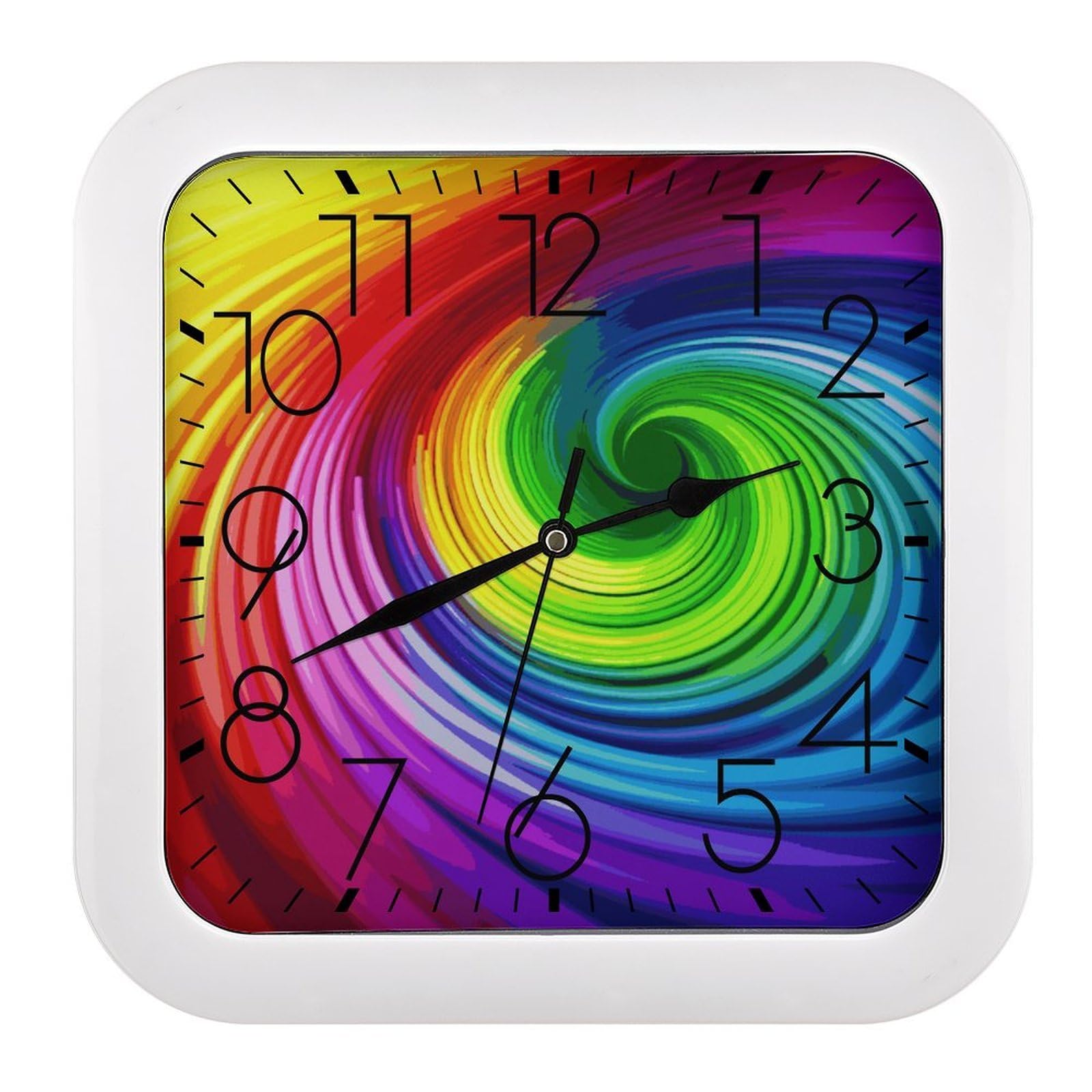 LDGSUPH Rainbow Spiral Wall Clock Silent Non-Ticking Modern Clock Personalized Vintage Square Clocks for Travel Office Kitchen Home Decorative Clocks 10.2 Inch