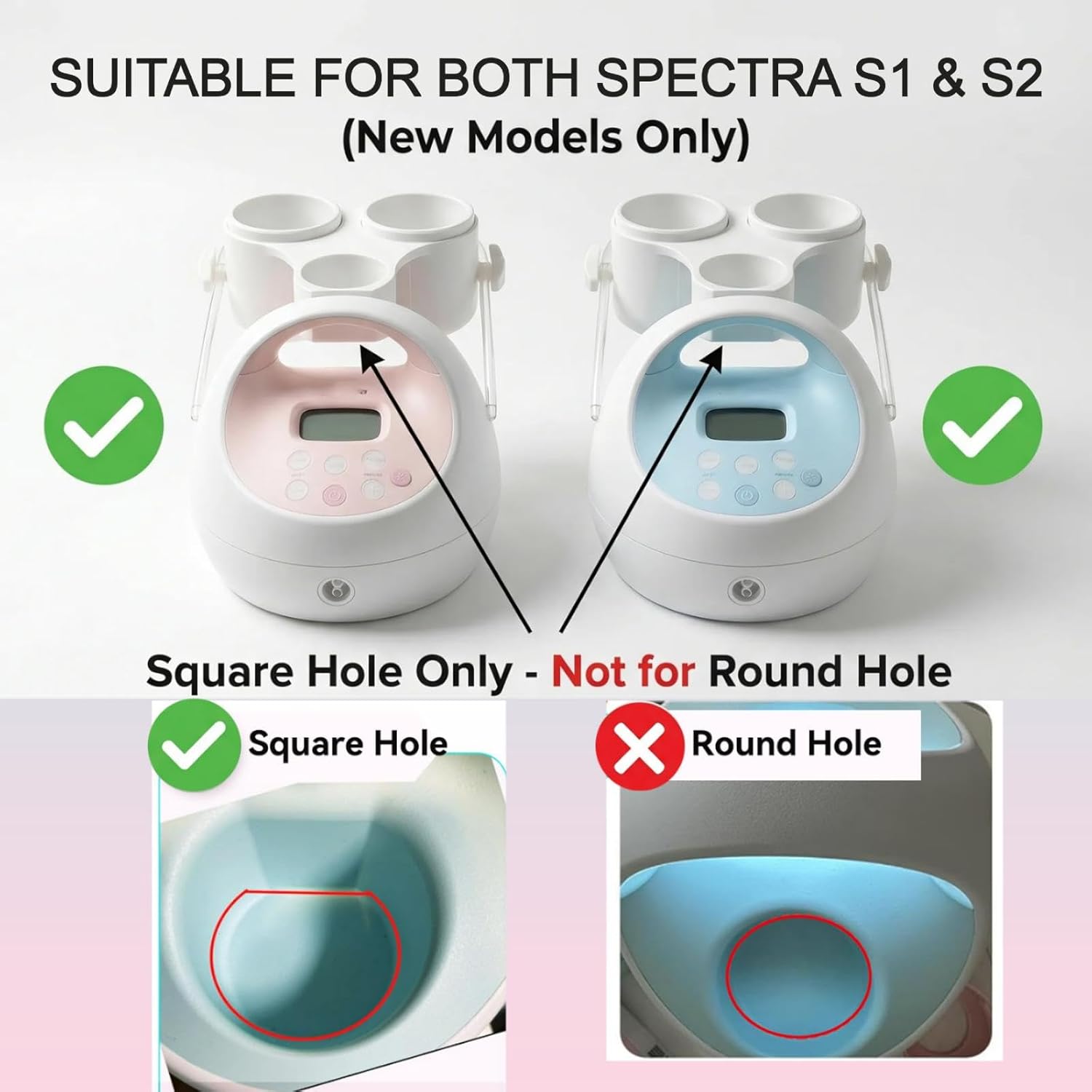 Bottle Holder Attachment for Spectra S1 S2 Breast Pump, Dual Storage & Hose Organizer for Spectra Accessories (Square Hole/New Models), Anti-Spill Pumping Station & Ideal Gift for New Moms
