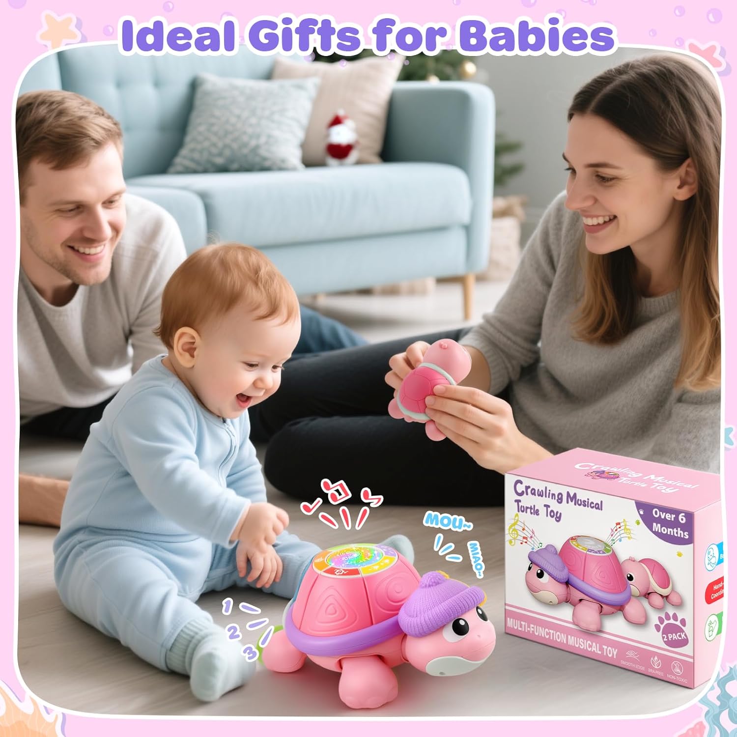 Baby Toys 6-12 Months, Musical Turtle Crawling Infant Toys for Tummy Time, Early Learning Educational Toys for 7 8 9 10 11 Months, Ideal Christmas Birthday Gifts for Boys & Girls Age 1 Years Old