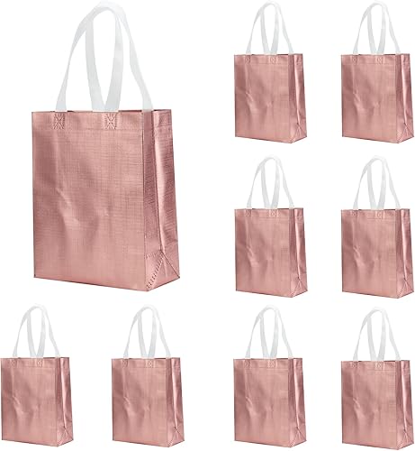 Juego de 12 bolsas de regalo de color oro rosa, reutilizables, tamaño mediano, para fiestas, bodas, Navidad, 8 x 4 x 10 pulgadas
