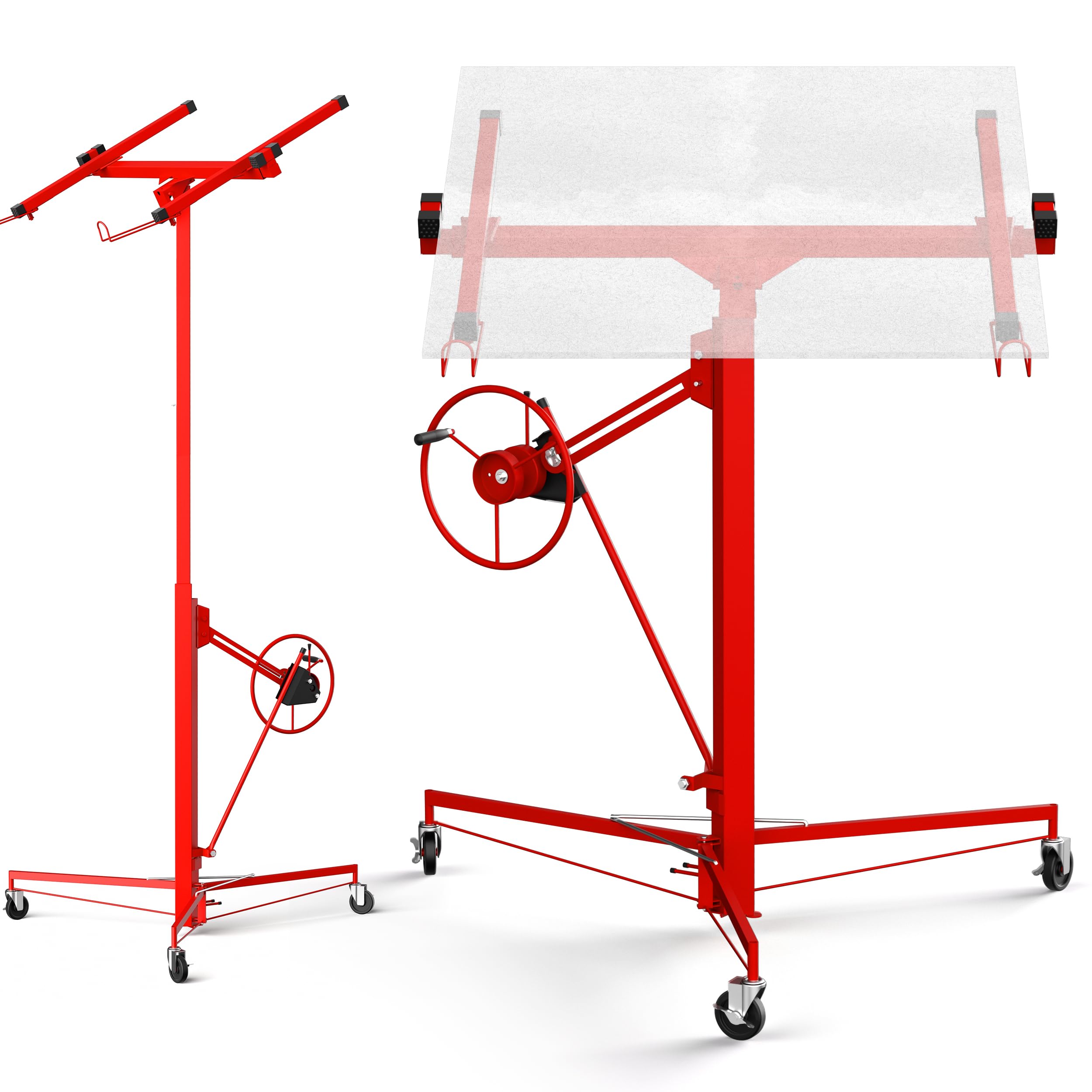 STANEW lève-plaques de plâtre Pliable pour Plaques de Plâtre Lève-Panneaux XXL Charge 68kg Hauteur 140-325 cm 3 Roues avec Freins de Stationnement