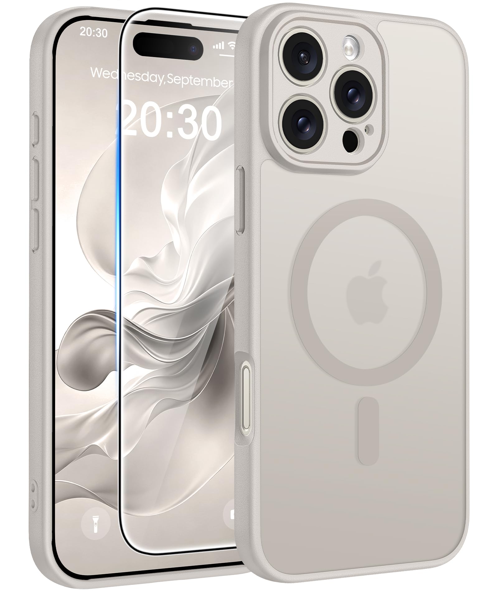 FNTCASE for iPhone 16 Pro-Max Case: Translucent Off White Fit for MagSafe