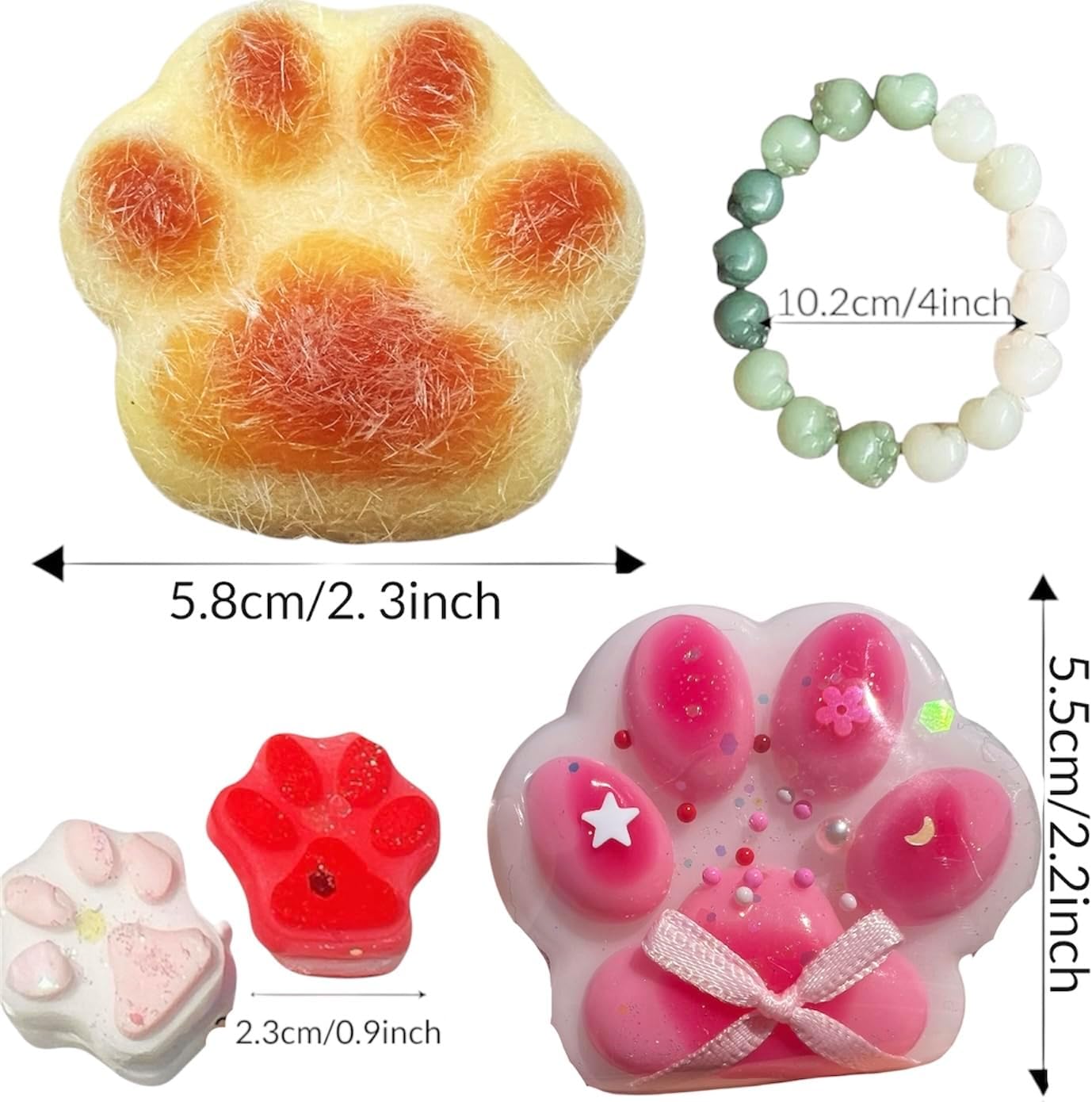 5PCS Handmade Taba Squishy Cat Paw Toys –Soft Jelly Kitty Paw Squeeze Toys, Cute Kawaii Fufu Squishies, Sticky Fur Ball Stress Relief Fidget Toys for All Ages (Blue Sticky+Pink Fur)