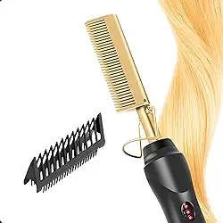 Pente Alisador Modelador Elétrico Profissional + Protetor – Escova de Aquecimento Rápido com Ajuste de Temperatura para Todos os Tipos de Cabelo