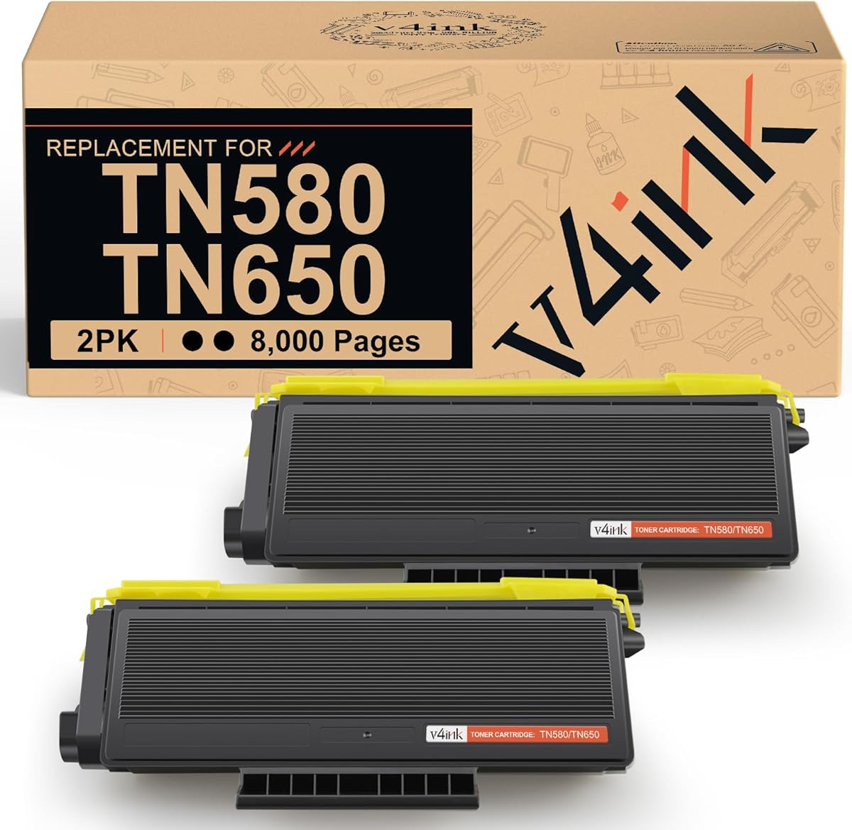 v4ink 2-Pack Compatible Toner Cartridge Replacement for Brother TN580 TN620 TN650 High-Yield Work with HL-5240 HL-5250 HL-5340 HL-5370 MFC-8460 MFC-8480 MFC-8680 MFC-8690 MFC-8860 MFC-8890 Series
