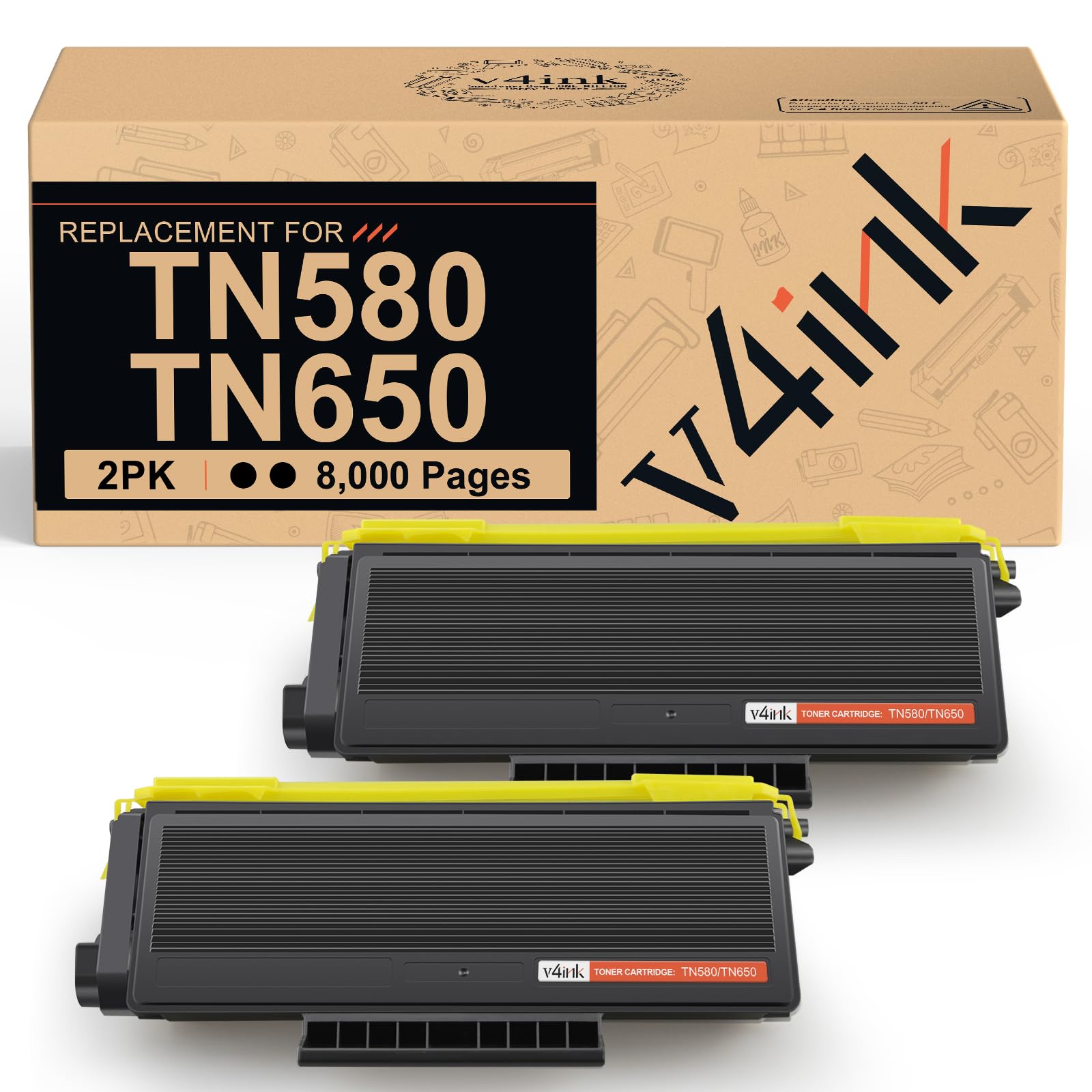 Photo 1 of v4ink TN580 TN650 Compatible for Brother TN580 TN650 Toner Cartridge 2-Pack