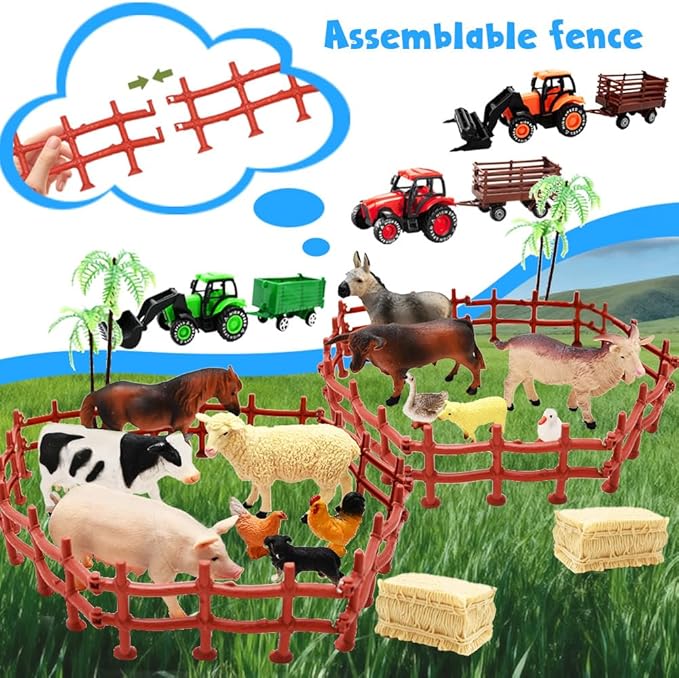 Juego de Granja Kimicare con Tractor, 40 Animales y Cercas miniatura 5