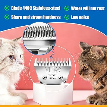 7FW Wide Blade Pet Grooming Clipper Blades for Andis,Oster A5,Wahl km10 Clippers