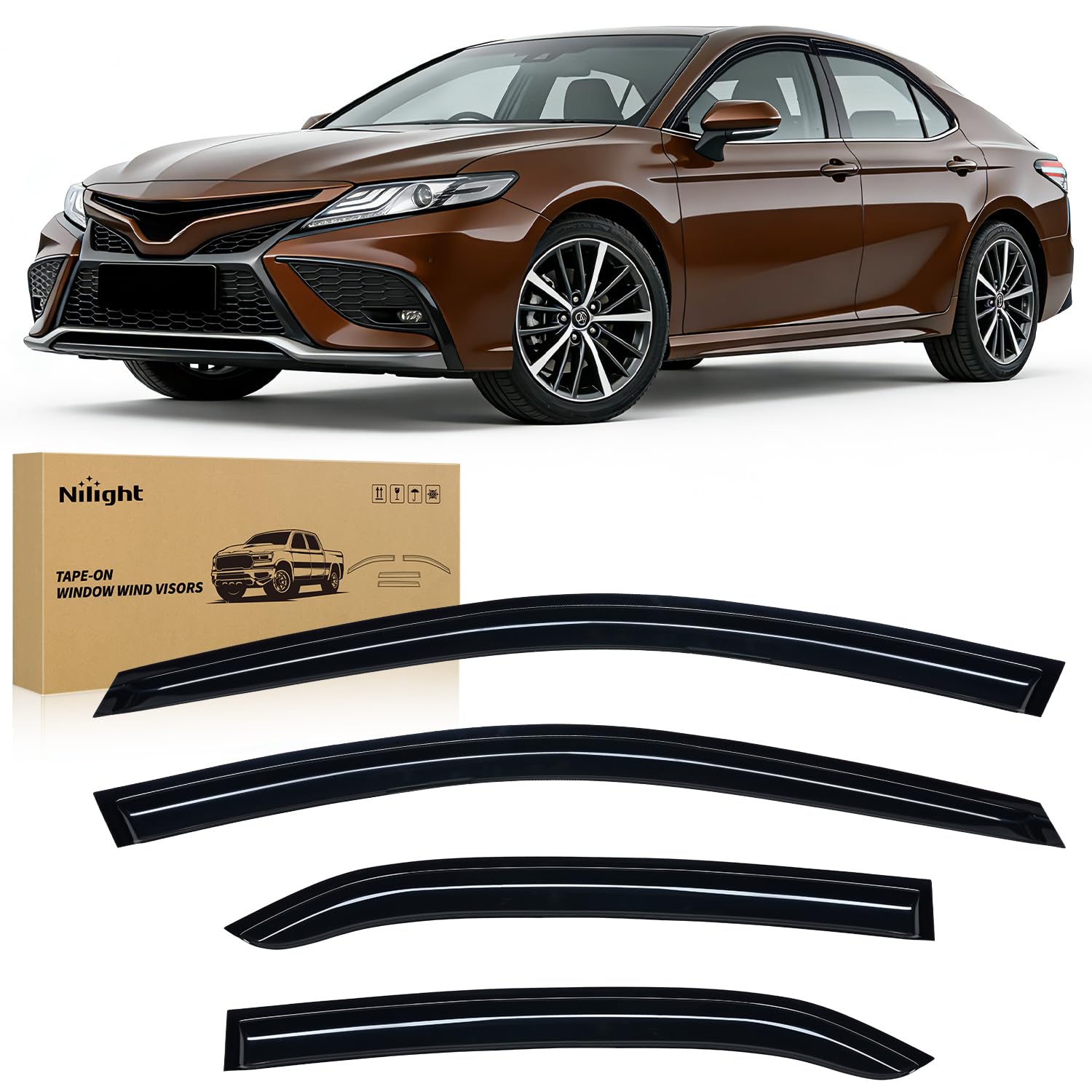 Nilight Window Rain Guards for Toyota Camry 2018 2019 2020 2021 2022 2023 2024, Out-Channel Window Visors Vent Wind Deflectors-4PCS